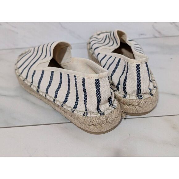 J. Crew Women's Blue & White Striped Canvas Loader Rope Sole Flat Shoes Size 8 - Picture 4 of 6